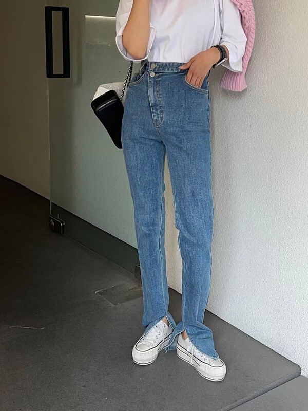 New year in early spring! [x2 fansiyu] early spring irregular waist elastic floor sweeping jeans 1990# WTT