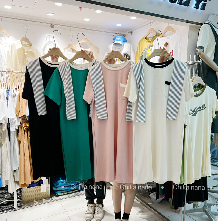 [Yi Jia Yi] Korean version of medium and long casual loose and thin over knee dress (with shawl) 08902# cqw