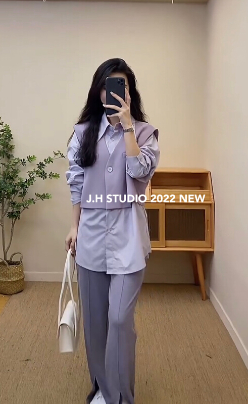 New in early summer! [JH] net red small fragrant Wind Vest ➕ Pointed collar solid shirt ➕ Versatile casual pants set 41233# PCZ