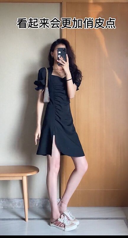 [L.L studio] French retro waist closing bubble sleeve dress 7350# PCZ