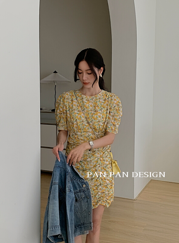 goods in stock! [Panpan] Korean floral versatile bubble sleeve dress 8288# cqw
