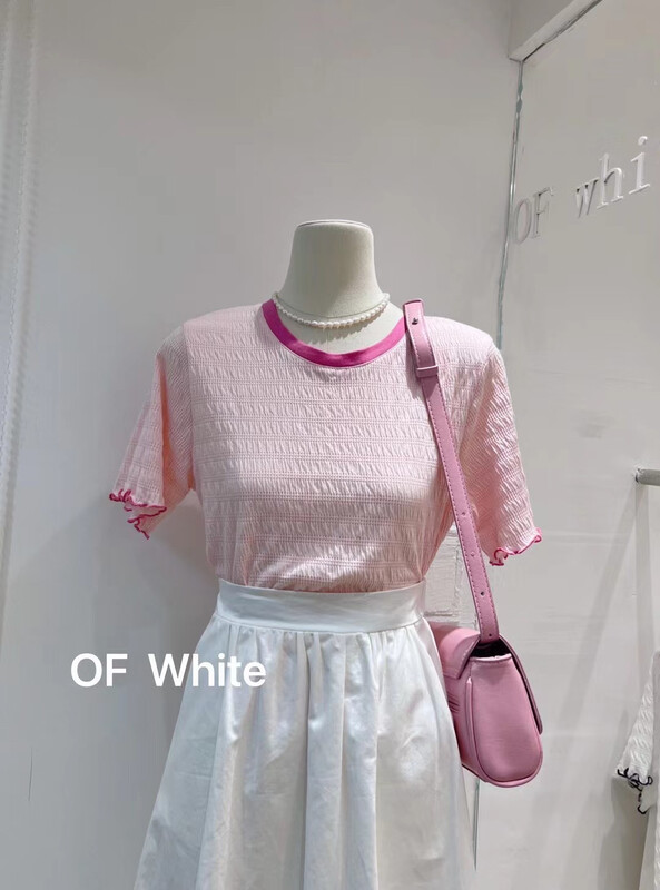 [of white] Korean style fungus edge contrast color neckline blouse 881171# hjy