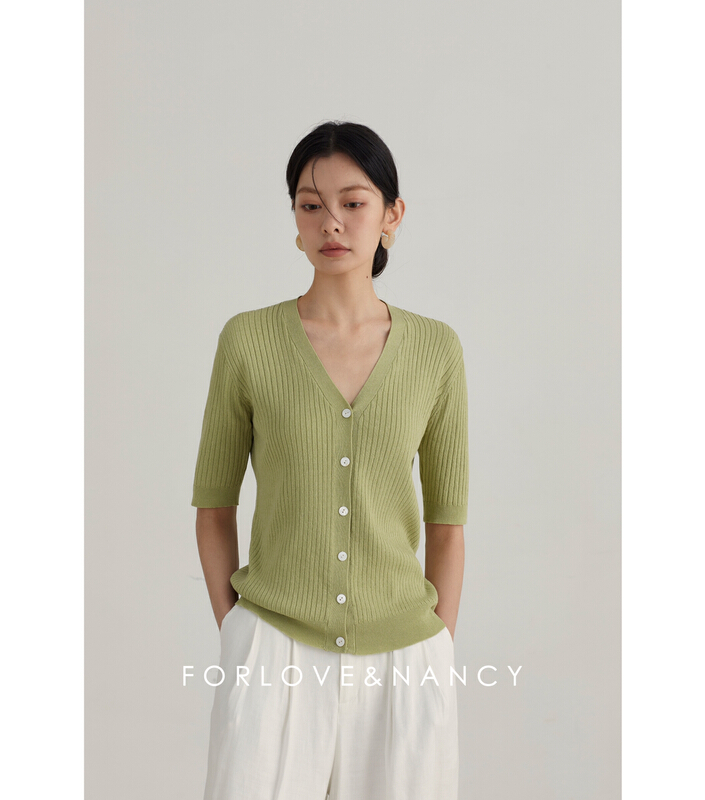 [FN] solid color slim fitting short sleeve knitted cardigan nb2ms1182# cqw