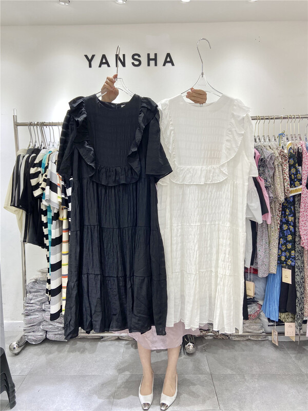 [Yan Sha] niche slim Ruffle round neck dress 235# CLS