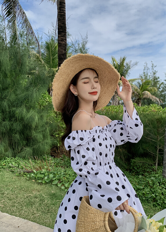 New year in early spring! [x.future] French elegant Polka Dot Dress (with pearl) s8912# zxx