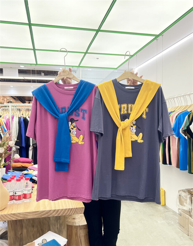 New year in early spring! [1986] Korean fashion cartoon printed loose short sleeve T-shirt (with shawl) 319# LSL