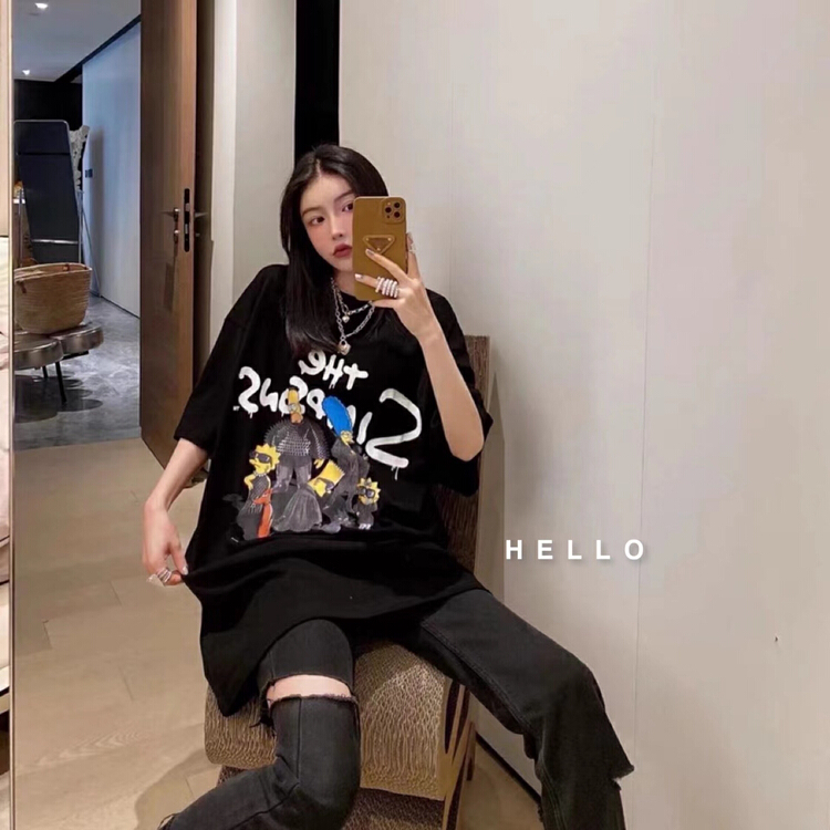 [Hello] Korean round neck loose cartoon print short sleeve T-shirt 8851# XYY