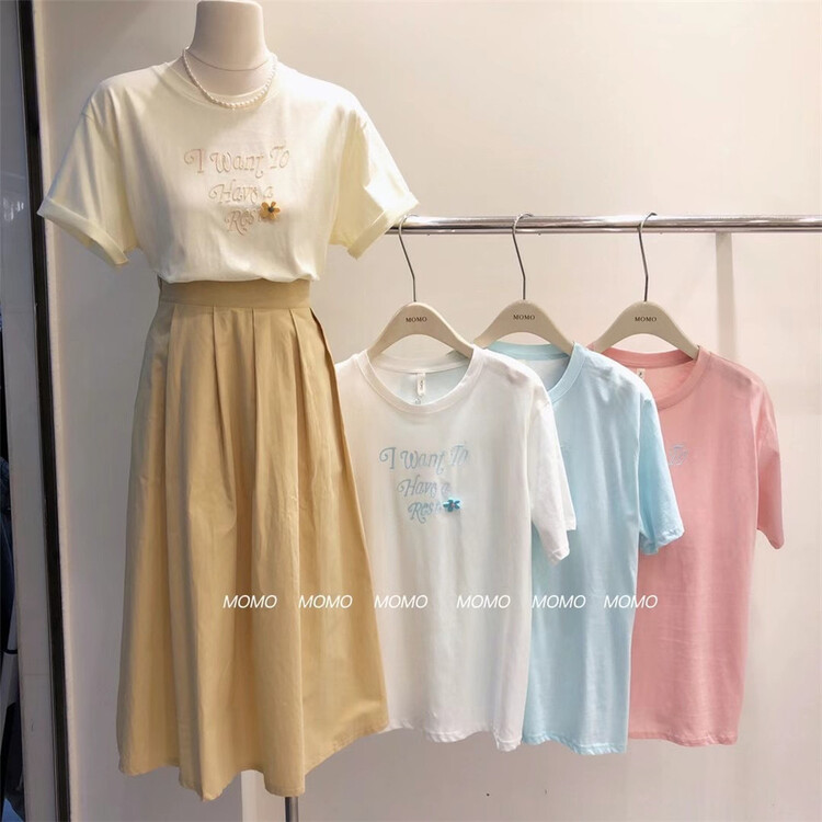 [Momo] letter print loose short sleeve T-shirt 3882# HBx