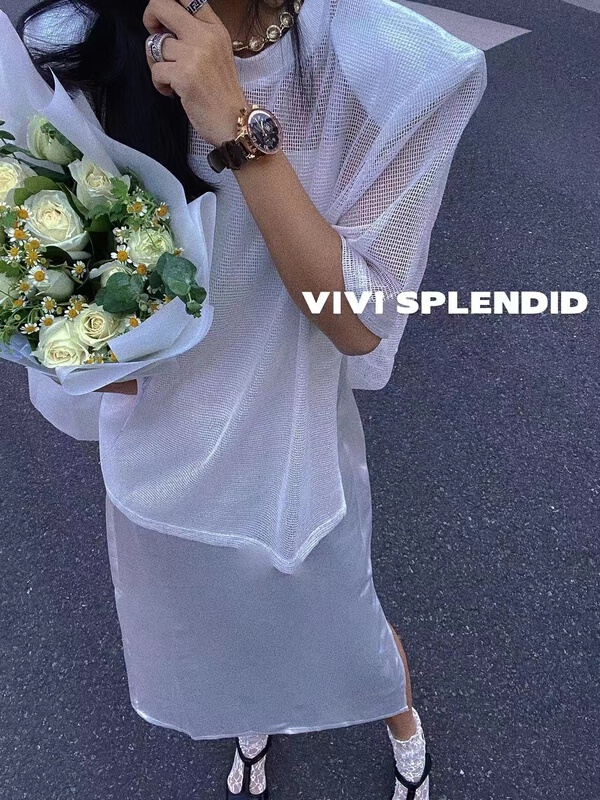 [vivi] perspective T-shirt + solid color suspender skirt set 9098# ozq