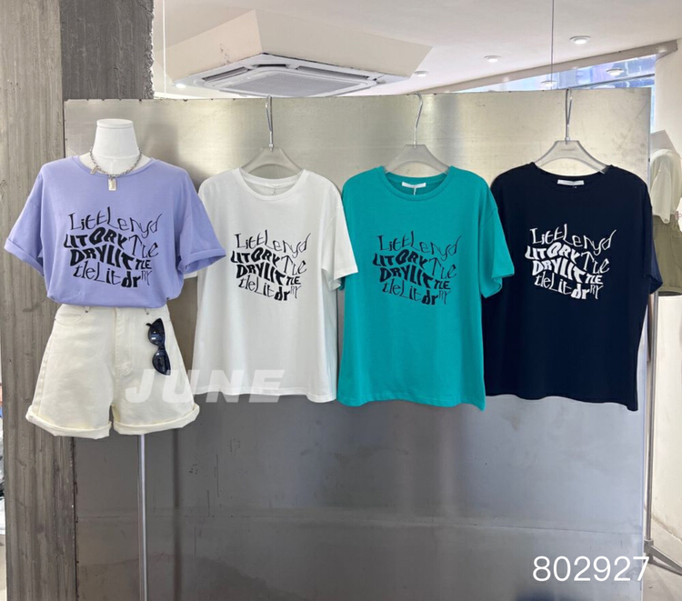 [June] twisted letter printed round neck short sleeve T-shirt 802927# XYY