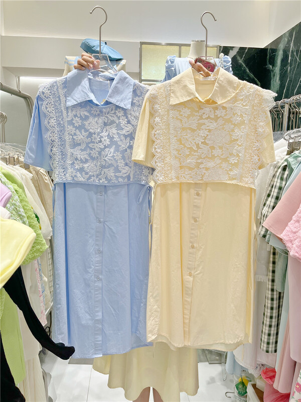 goods in stock! [OP one piece] Korean style dress + LACE VEST suit 60000# hjy