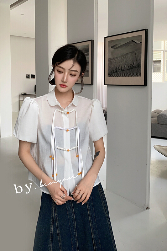 goods in stock! [benyan] simple and versatile solid color national style blouse 7752# zxx