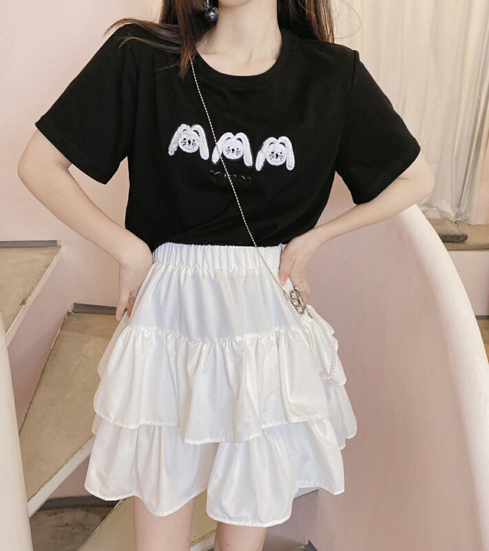 [twins] Korean simple three rabbits loose short sleeve T-shirt 3031# hjy