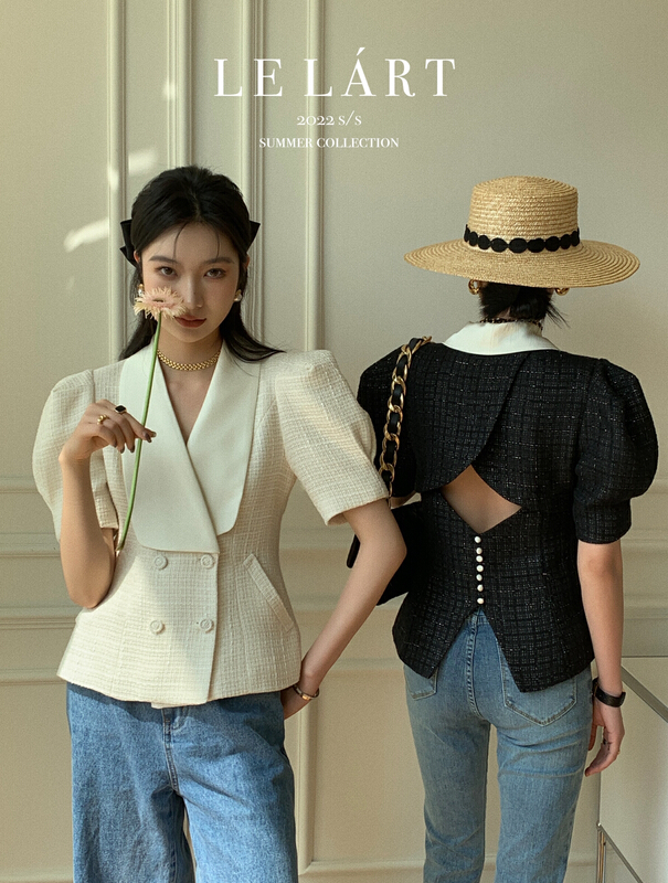 goods in stock! New in early summer! [le lart] fashionable French Hepburn pure desire wind irregular lapel jacket ll2668# XYJ
