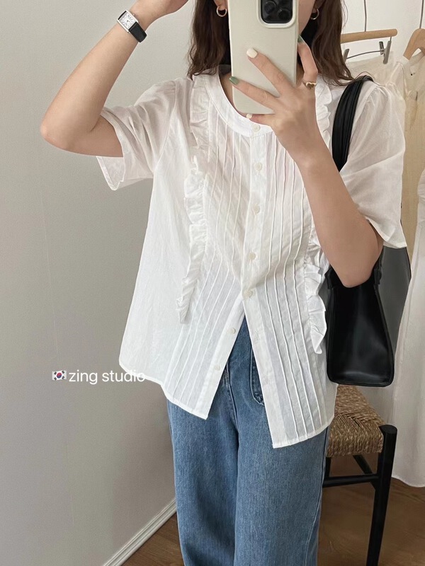 New in early summer! [zingstyle] Korean simple single breasted short sleeve T-shirt 1230# HBx