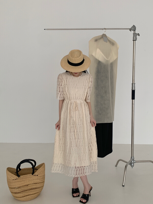 [new open] temperament round neck versatile dress (with waist rope) hl22727# zxl