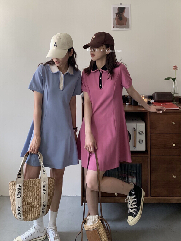 【B加】撞色領polo減齡連衣裙  22-9306-2#  HBX