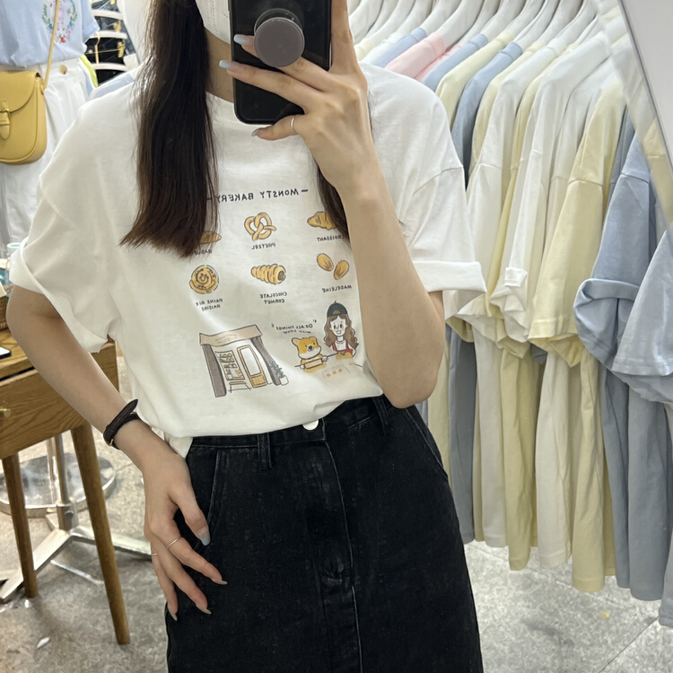 [Libai Li Bai] design sense small minority thin style loose letter short sleeve T-shirt 2608-4# ll