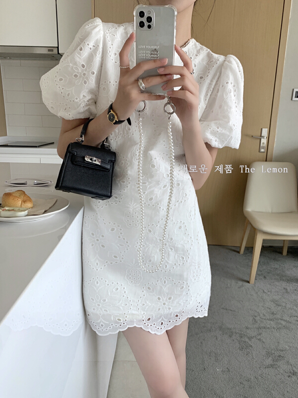 New year in early spring! [lemon green tea] Korean water soluble embroidery dress 2096# hjy