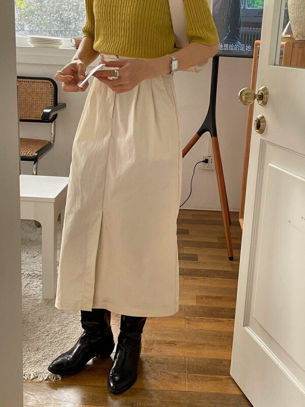 [soul] Korean casual split slim skirt (with waist rope) at18178222q# CLS
