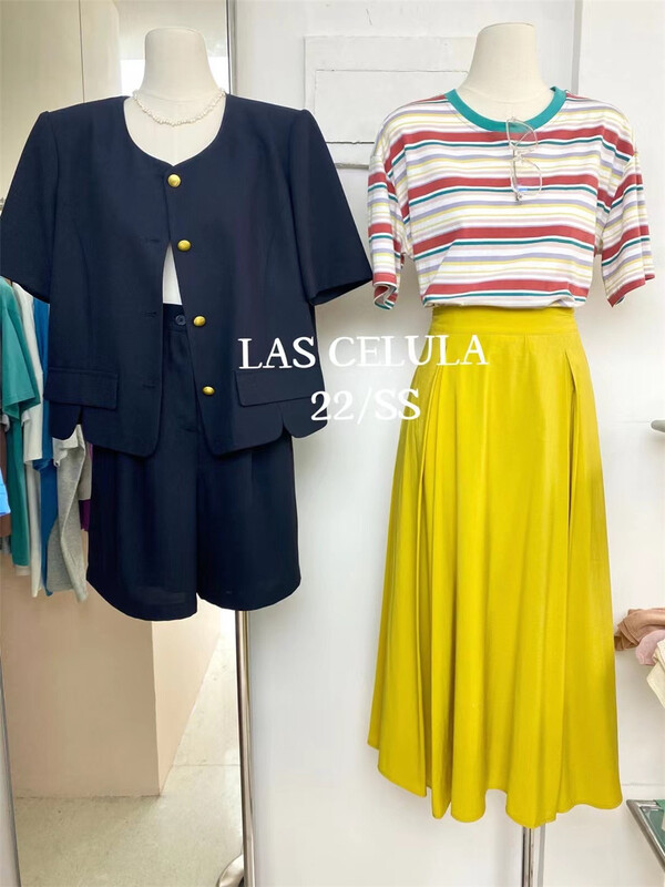 [Las celula] Korean contrast round neck stripe short sleeve T-shirt 1579# zxx