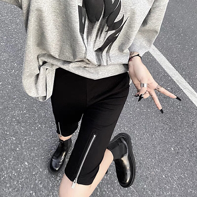 [Nancy] zipper waist closing slim fit hip lifting casual pants q6202# WPL