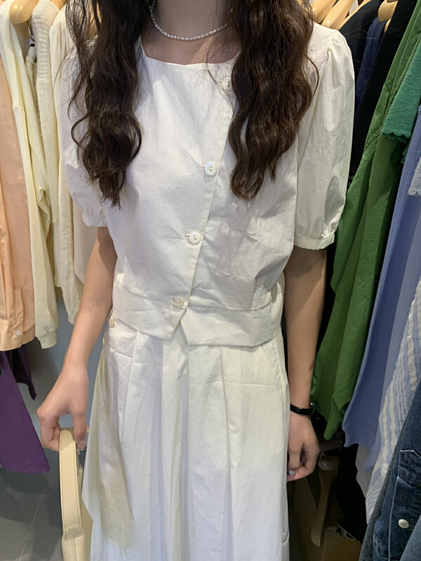 goods in stock! New in early summer! [cepar] French style bubble sleeve button up blouse + slim and versatile skirt two piece suit 7159# LSW