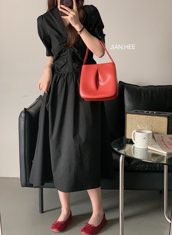 goods in stock! New in early summer! [Jian hee] Korean pleated V-neck dress 2272# ozq
