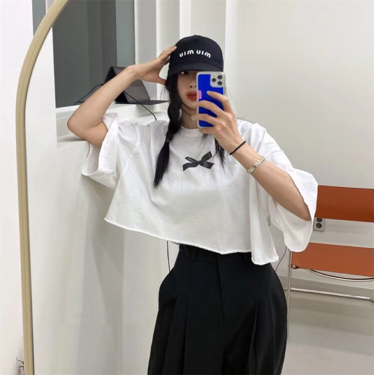 [wut / N Cola] bow print fashion short sleeve T-shirt ys1-6696# LSL