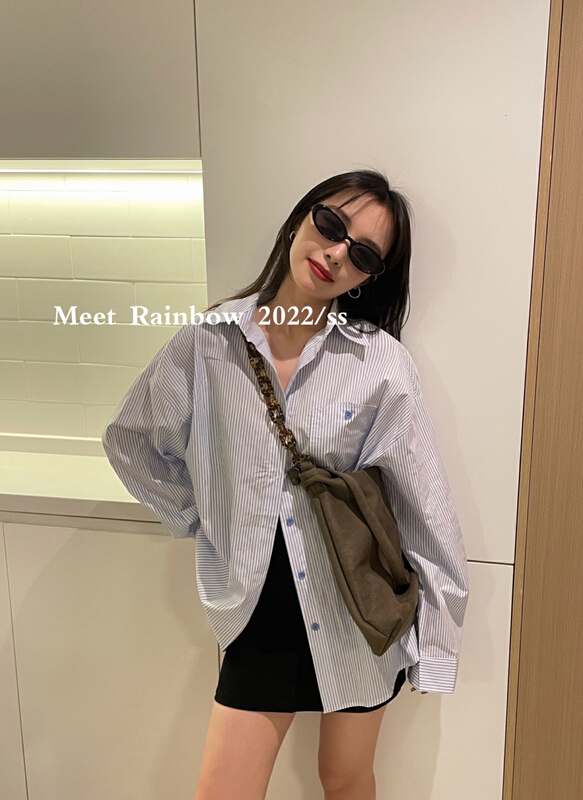 New year in early spring! [Meet Rainbow] stripe contrast single breasted shirt 10152# LSL