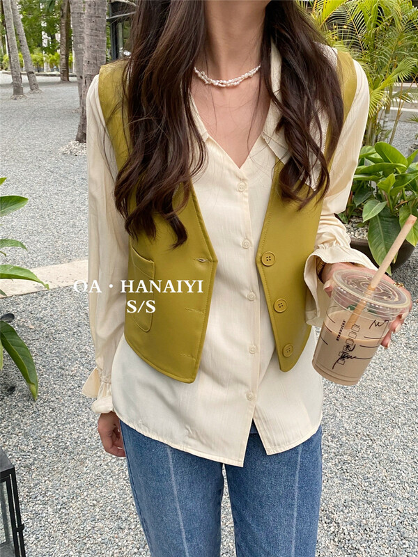 New year in early spring! [OA] fashionable Korean shirt + versatile vest suit 11102# XYY