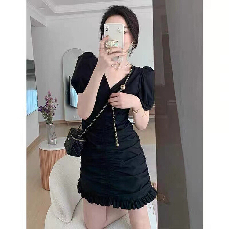 [Hello] Korean fishtail pleated slim elastic dress ys-6352# lwy