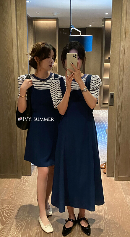 [Ivy] Korean simple stripe short sleeved T-shirt + clean color versatile slim suit 88197# XJ