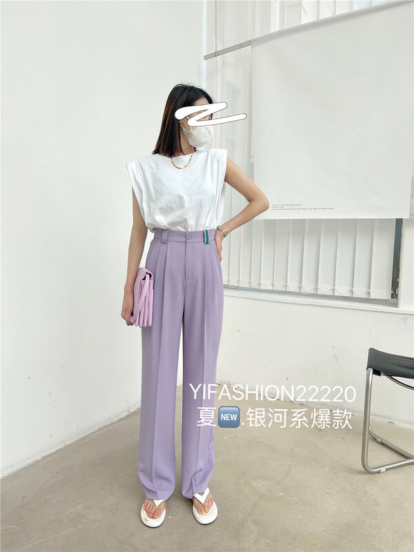 [Yi fashion] straight tube solid color versatile trousers y222220# ll