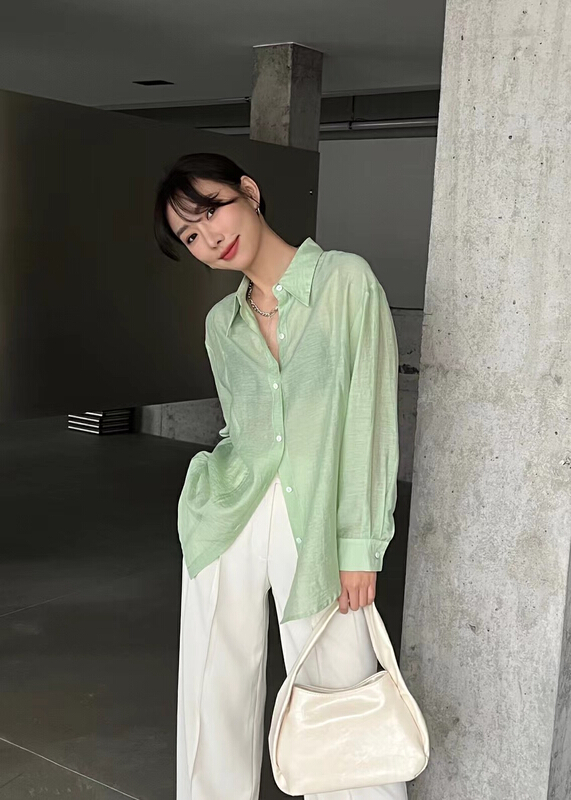 New in early summer! [context sense] Tencel Linen White and thin sunscreen shirt tts1407# CLS