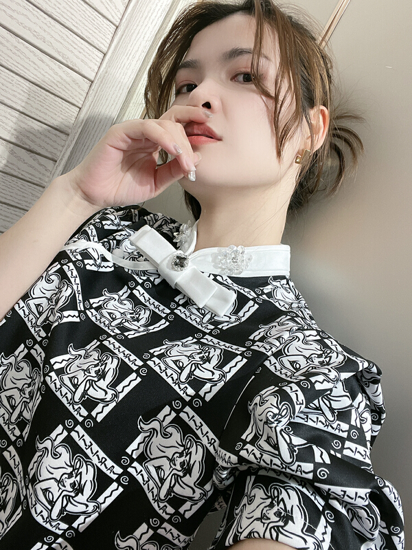 goods in stock! [JM charming] niche design heavy industry printed cheongsam shirt 8226# JJ