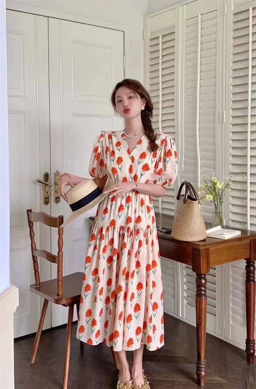goods in stock! New in early summer! [OA] Korean slim V-neck floral dress 1358# XYY