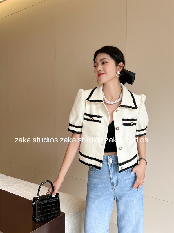 [Zaka] single breasted color matching comfortable jacket 58316# ll