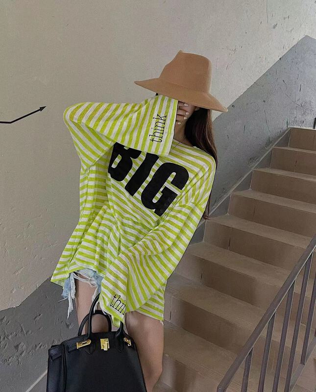 [Wu / u] custom stripe letter sunscreen shirt w528# LSL