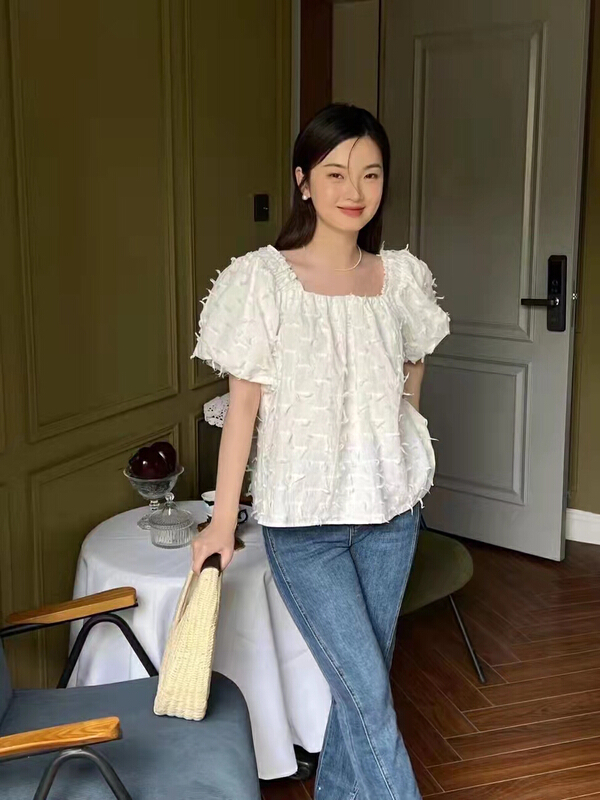 New in early summer! [ISO Korean] design sense, small crowd, hairy beard, foreign style, versatile short sleeved shirt 66119# hjy