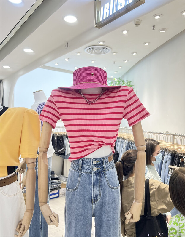 goods in stock! New in early summer! [iris iriisy] Korean round neck stripe short sleeve T-shirt (excluding necklace) 916# LSL