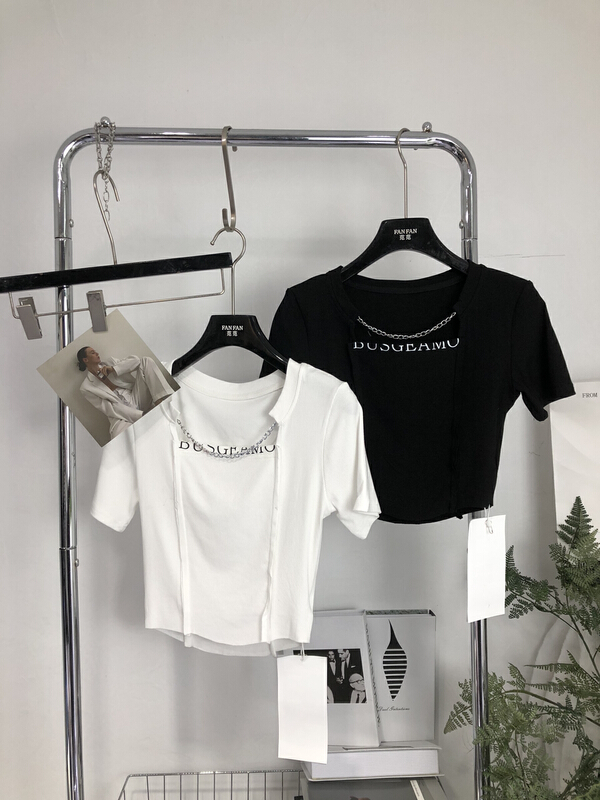 [fan fan] fashion chain splicing letter blouse 5739# JJ