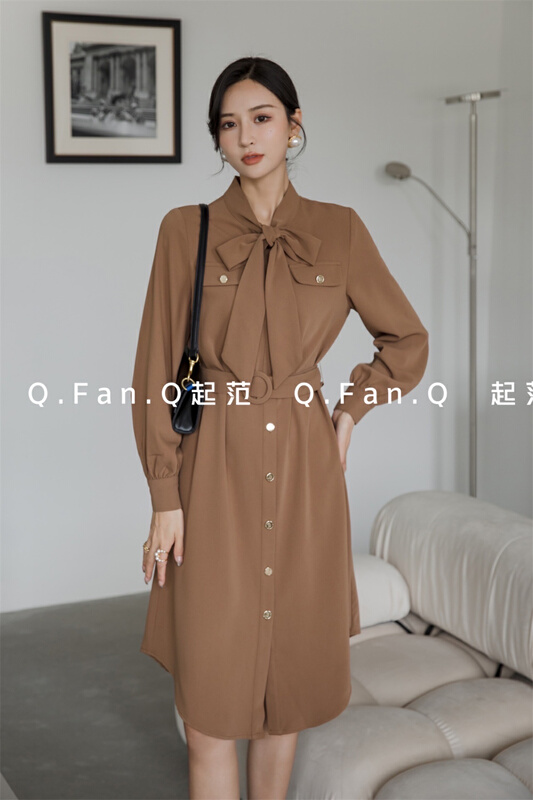 [style] literary style bandage single breasted dress (with belt) ys1-7699# JJ