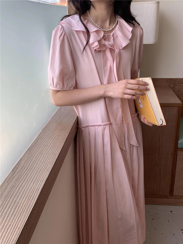 [emoni] Korean version stitching and crimping loose dress 10795# CLS