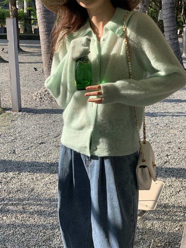 goods in stock! New year in early spring! [Sicily] Korean soft Crochet collar knit cardigan (including 28% wool and 32% ultra-fine Mohair) 1367# XJ