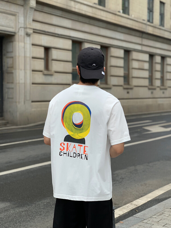 [quick simple] letter print back embroidery short sleeve T-shirt 22079# ZZL