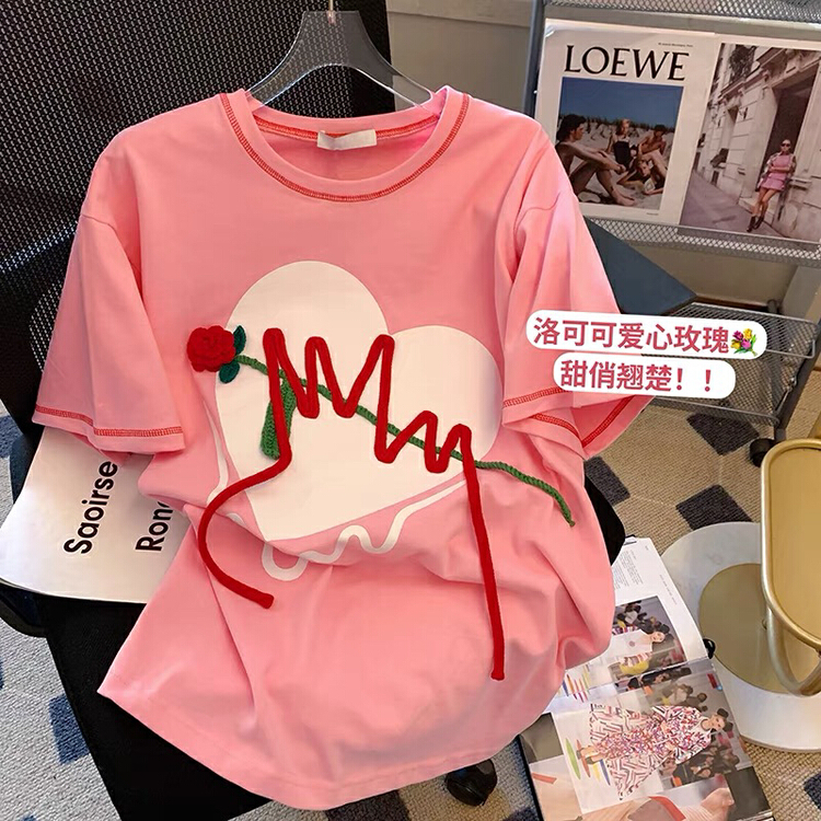 goods in stock! [Daidai] Jigan chic heavy industry three-dimensional flower short sleeve T-shirt 4485# L