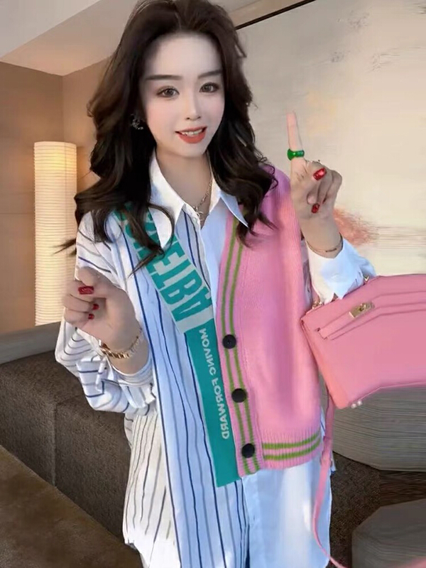 goods in stock! New year in early spring! [Huaxi] Korean color matching fake two shirts 8612# PCZ