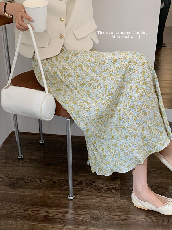 New in early summer! [miss miss miss home] elastic waist pleated floral skirt l6623# zjy