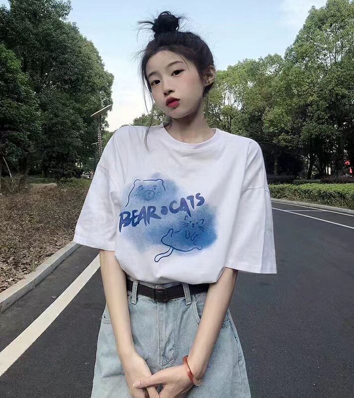 [j.2] Korean round neck printed short sleeve T-shirt 4562# LSW
